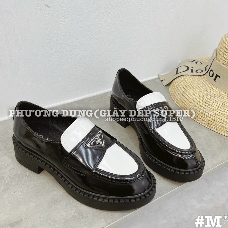 Giày Moca Prad Nữ đế 3p da bóng hàng fullbox, bill túi l1