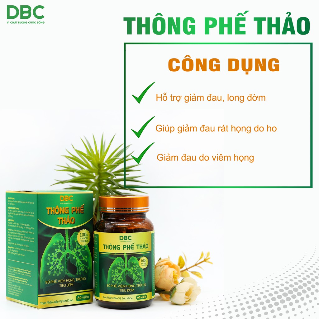 Viên Uống Giảm Ho Thông Phế Thảo DƯỢC BẢO CHÂU Hỗ Trợ Tiêu Đờm, Giảm Đau Rát Họng Kéo Dài Do Viêm Họng