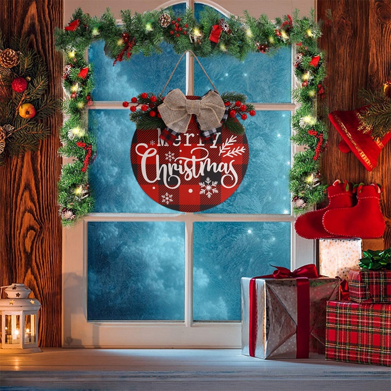 1 Dây Treo Trang Trí Giáng Sinh Bằng Gỗ Phối Vải Bố Và Nơ Xinh Xắn