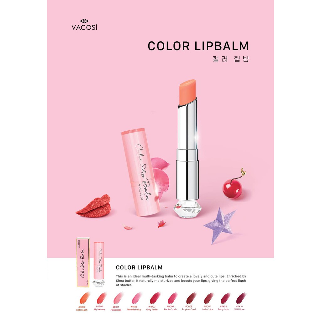 SON DƯỠNG CÓ MÀU VACOSI COLOR LIP BALM OR02 - SOFT PEACH