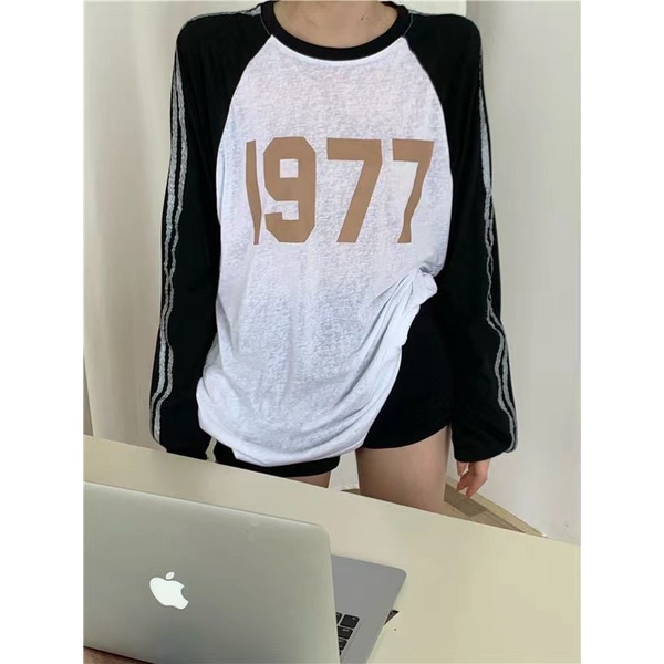 Jiashucheng Áo Thun Nữ Dài Tay Cổ Tròn Form Rộng Thời Trang Hàn