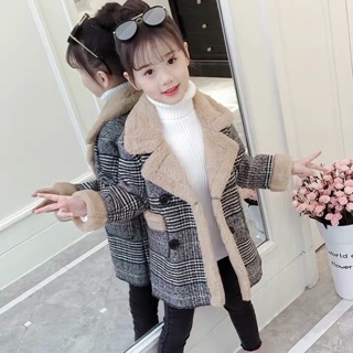 Áo khoác dạ lót lông dáng dài cho bé gái hàng quảng châu