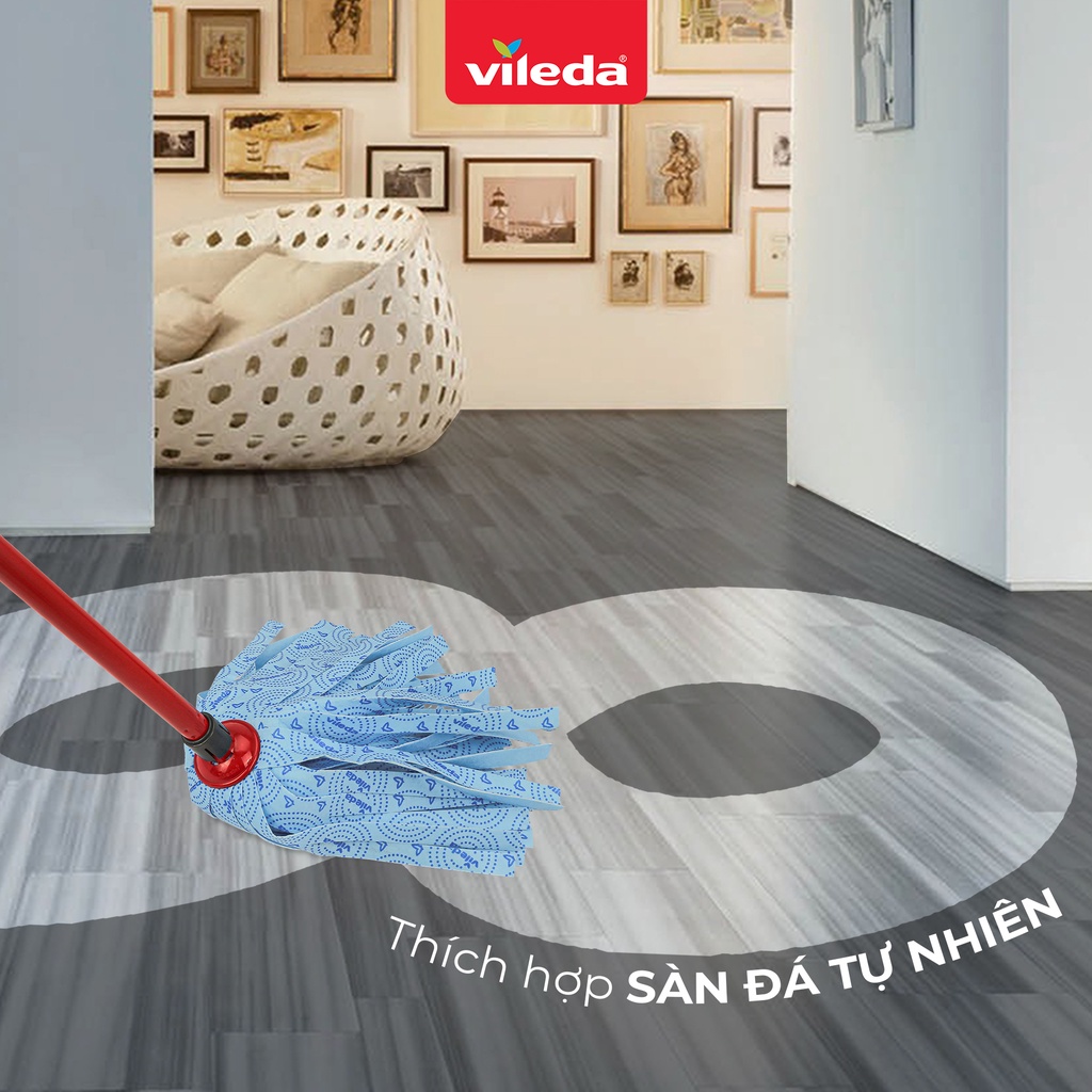 Cây lau nhà đa năng VILEDA Supermocio Wet mop vải sợi microfibre, siêu thấm dùng cho mọi loại sàn - TSU156306