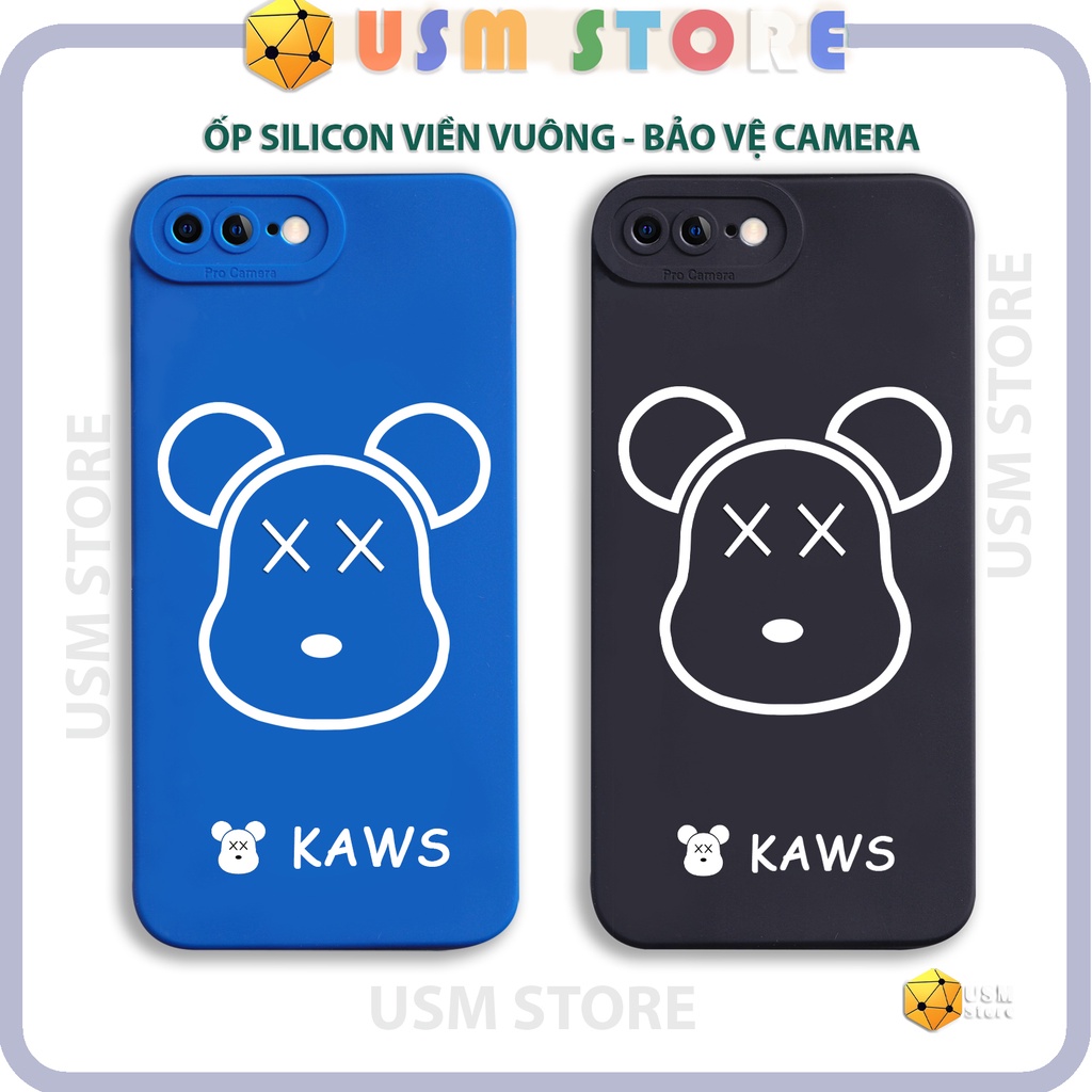 Ốp lưng iphone 7 plus / 8plus chất TPU mềm mịn, viền vuông, mắt thiên thần bảo vệ camera, in hình Bear Kaws