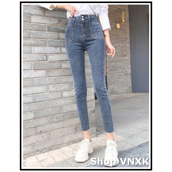 Quần Jean Nữ Lưng Cao Túi Trước 2 cúc + 2 Túi bầu ( ĐEN - XANH - XÁM ) chất jean giãn tốt loại 1 P22L-391