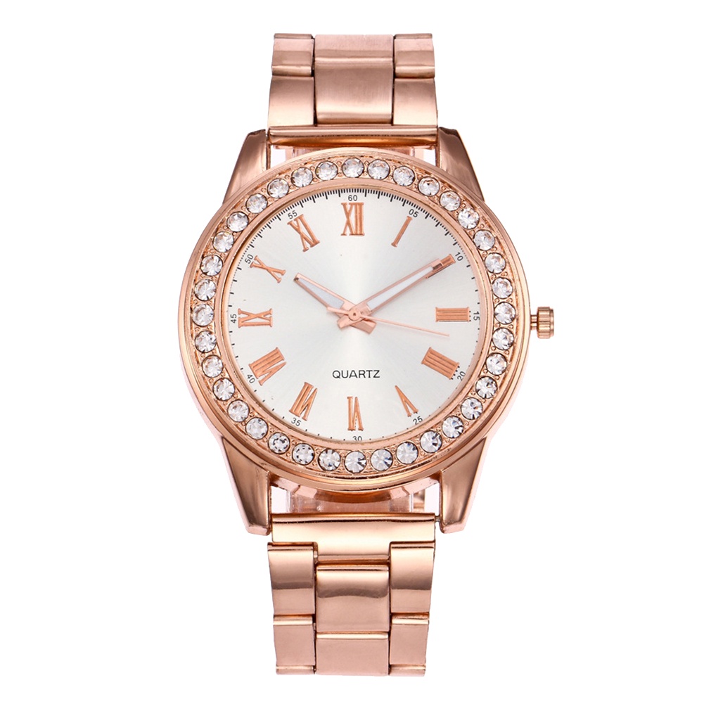 MACmk Luxury Roman Number Rhinestone Round Dial Analog Women Quartz Wrist Watch Gift