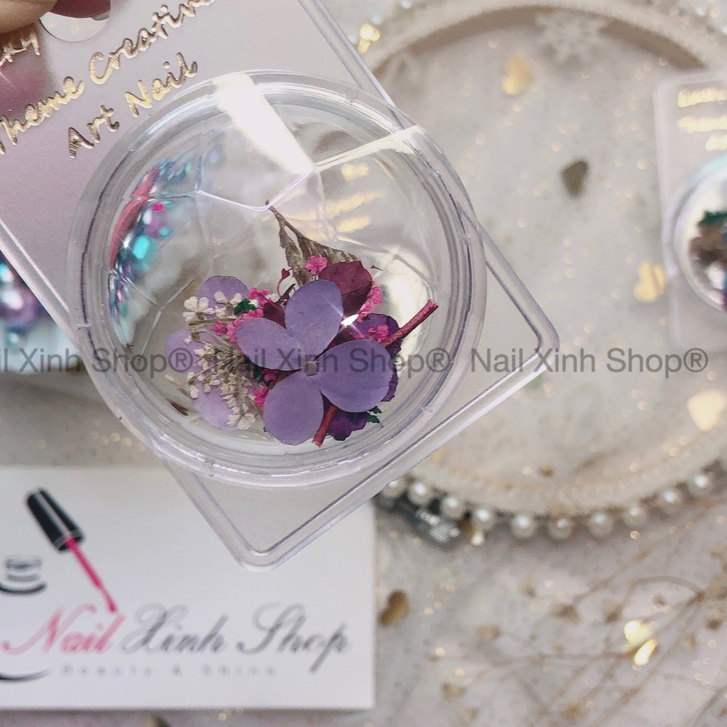 Vỉ hoa lụa chùm, hoa khô lụa ẩn gel làm móng, phụ kiện nail đẹp giúp trang trí móng thêm xinh