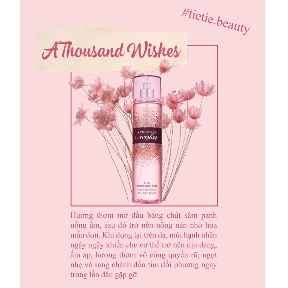 Xịt thơm Body Mist A Thousand Wishes - Bath &amp; Body Works 236ml [Bill Mỹ]