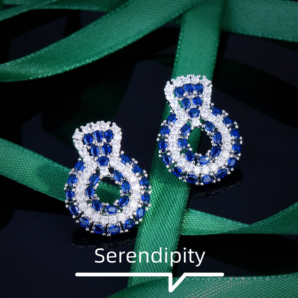 Khuyên Tai Cửa Đính Đá Sapphire Xanh Hoàng Gia Sáng Tạo-JHS4-E