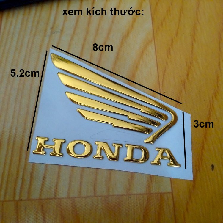 Bộ 2 tem logo cánh én HONDA 3D nổi Vàng Gold