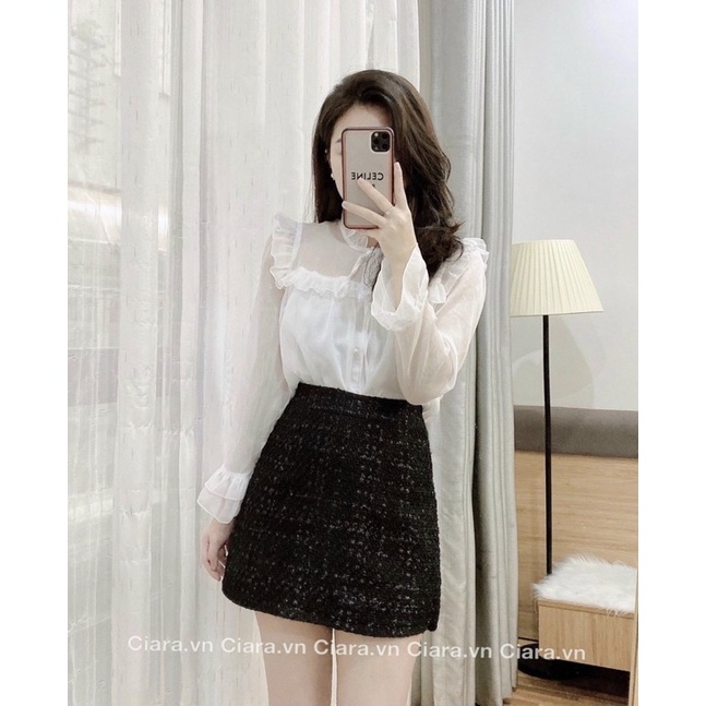 SET BỐ 3 MÓN DẠ: KHOÁC DẠ + SƠ MI TRẮNG CỔ BÈO TAY LOE + CHÂN VÁY 🖤