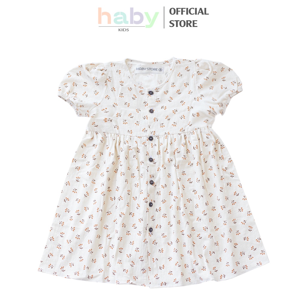 Váy bé gái chất thô đũi siêu mát in lá nguyệt quế cam HABY KIDS