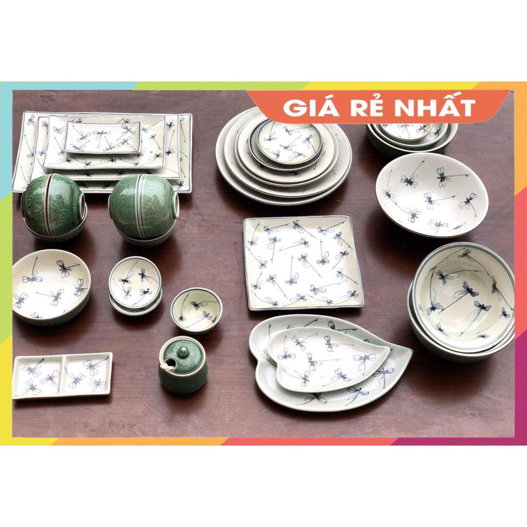 (AN TOÀN & ĐẸP) BỘ BÁT ĐĨA GỐM SỨ BÁT TRÀNG DÙNG CHO GIA ĐÌNH SET ĐẦY ĐỦ - VẼ HOA CHUỒN CHUỒN!
