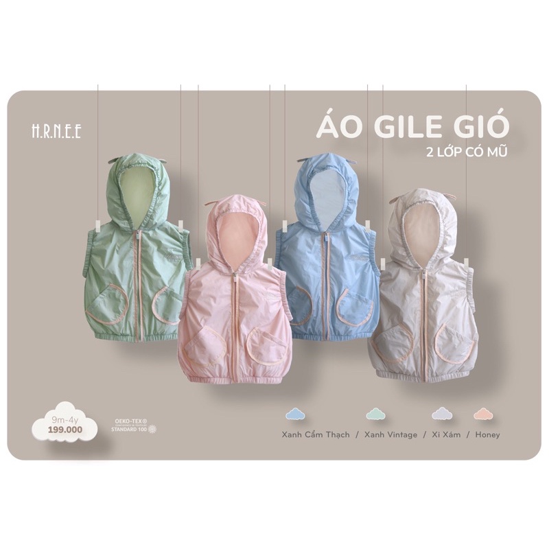 [Hrnee]Áo gile gió 2 lớp có mũ.