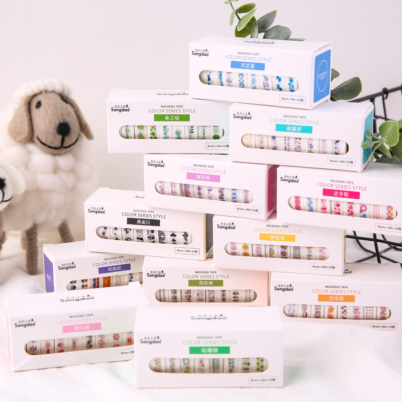 Bộ 10 Cuộn Băng Keo In Họa Tiết Hoạt Hình Đáng Yêu