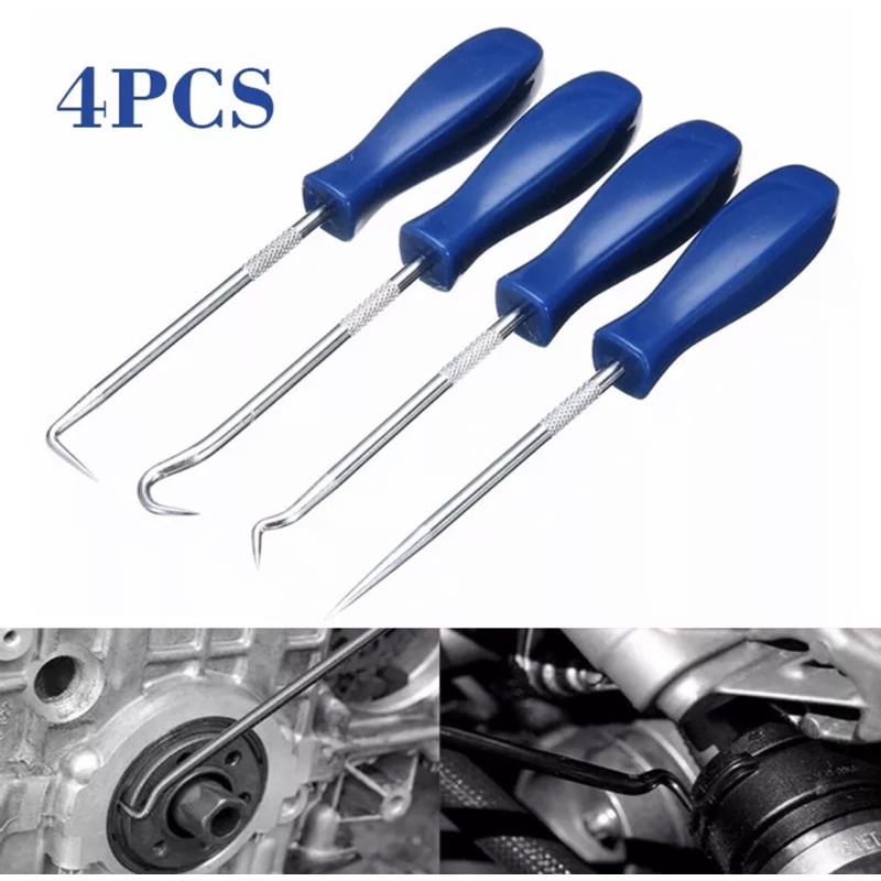 Bộ móc nạy phớt kéo lò xo 4 chi tiết, Bộ móc gioăng 4 chi tiết với 4 đầu móc, Dụng cụ kéo gioăng dầu vòng chữ O