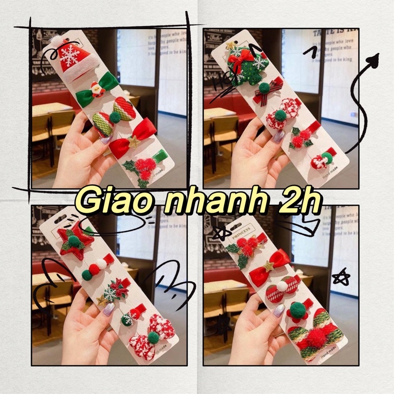 Bộ 5 kẹp tóc dễ thương mùa giáng sinh cho bé gái phong cách hàn quốc