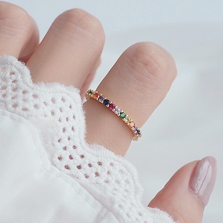 Nhẫn Mạ Vàng 18K Mặt Hoa Anh Đào Đính Đá Nhiều Màu