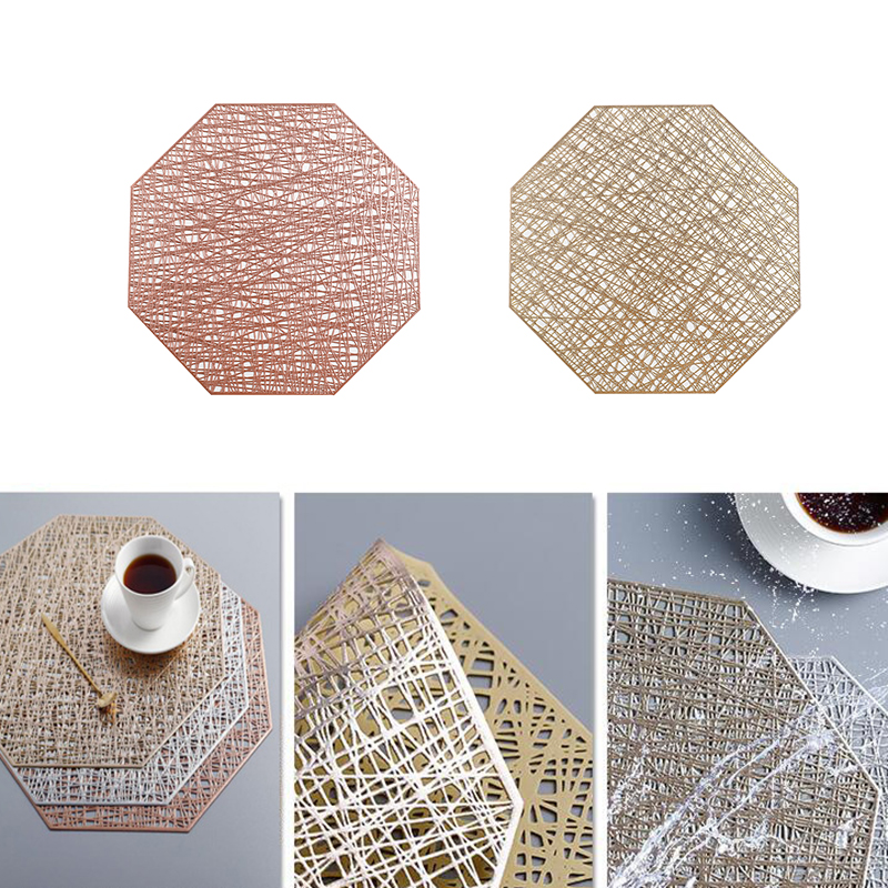 Tấm lót bàn/bát đĩa hình lục giác bằng PVC rỗng màu trơn cách nhiệt chống trượt đơn giản phong cách phương Tây