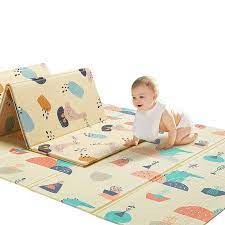 Thảm xốp cho bé gấp gọn, tấm lót trải sàn 2 mặt chống thấm chống trơn hàn quốc phủ silicon 1m8 2m