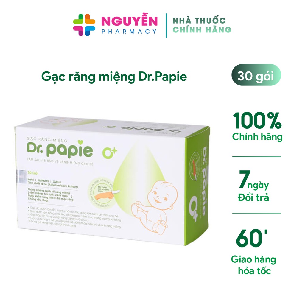 [HÀNG CÔNG TY] Gạc rơ lưỡi Dr. Papie hộp 30 miếng - vệ sinh răng miệng cho bé