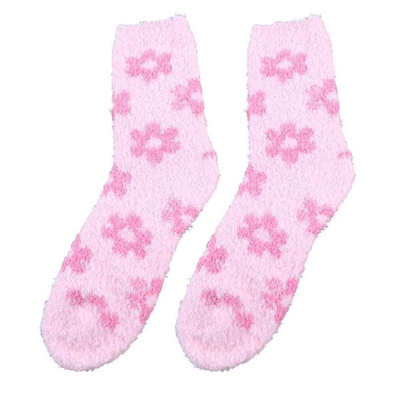 Đôi Vớ Nhung San Hô Họa Tiết Hoa Ấm Áp Cho Nữ