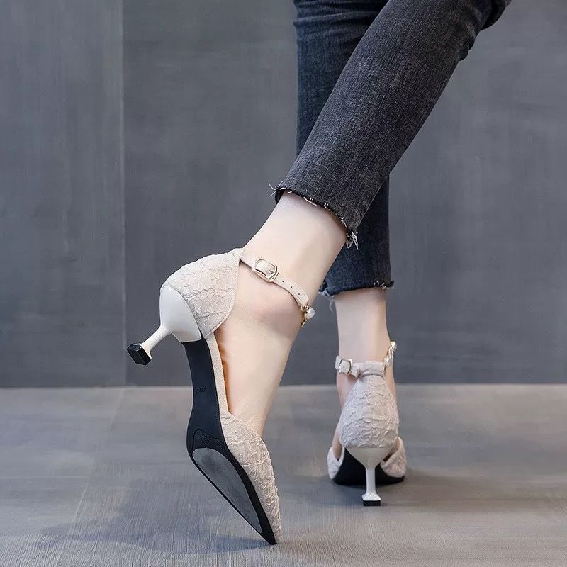 Giày cao gót mũi nhọn cao 5cm có khóa kéo thời trang cho nữ