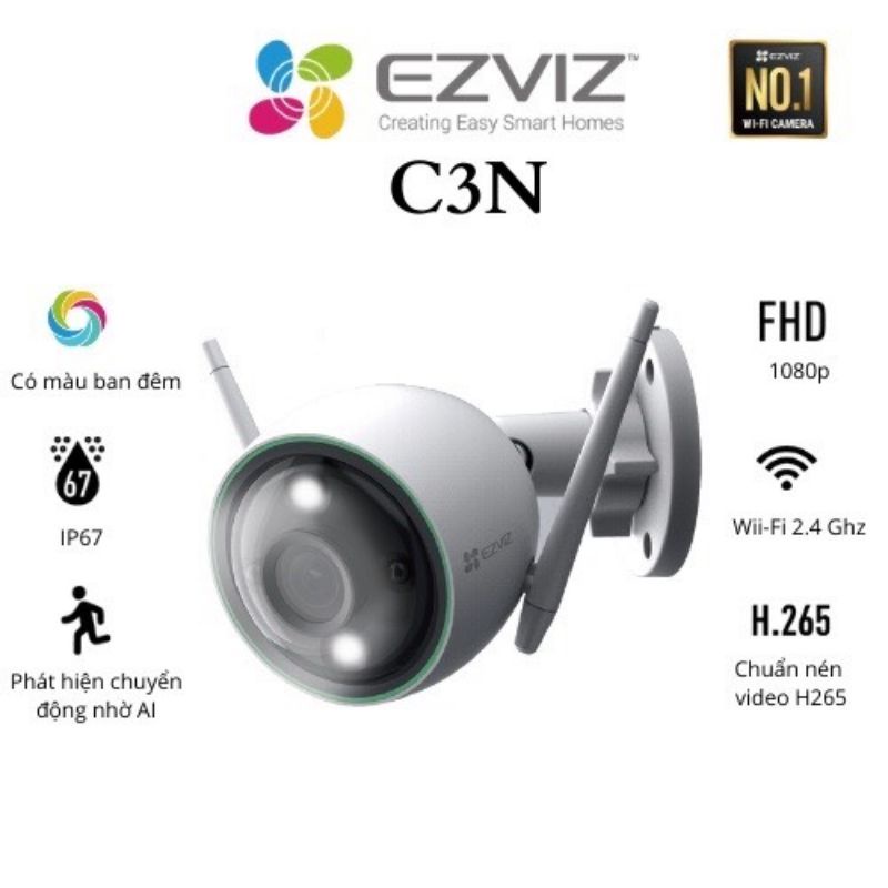 Camera Wifi ngoài trời EZVIZ CS-C3N 1080p, có màu ban đêm