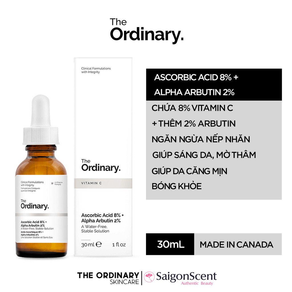 Tinh chất dưỡng trắng sáng The Ordinary Ascorbic Acid 8% + Alpha Arbutin 2% Serum ( 30mL )