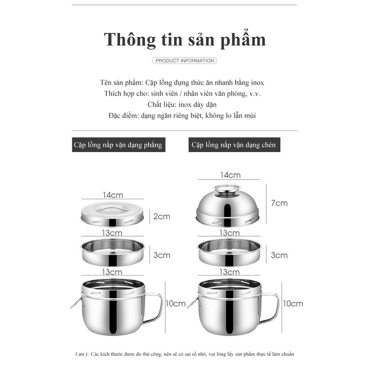 Hộp Đựng Cơm Trưa Bằng Thép Không Gỉ Có Nắp Sức Chứa Lớn Tiện Lợi