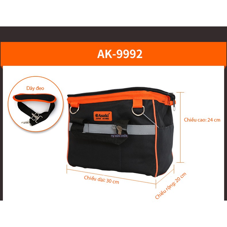 Túi đựng đồ nghề đa năng ASKI AK-9992 chất lượng cao, chất liệu vải sợi siêu bền, túi đựng dụng cụ sửa chữa chuyên dụng,