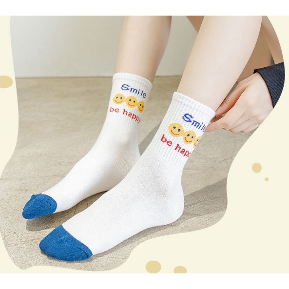 Vớ Tất Mặt Cười Happy cổ cao phong cách Hàn Quốc siêu dễ thương dành cho nữ.