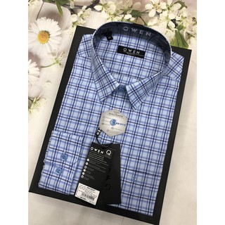 (OWEN SALE) ÁO SƠ MI AR21003 MẪU MỚI 2020 KẺ CARO NHỎ XANH NAVY