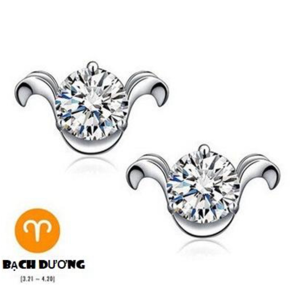 Bông Tai Bạc S925 Hột Xoàn Zircon 12 Cung Hoàng Đạo  BTBAC12