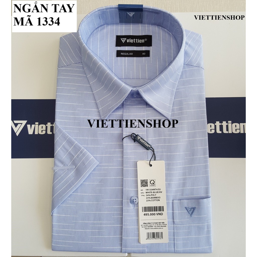 (1334 HVS) ÁO SƠ MI VIỆT TIẾN NGẮN TAY VẢI TRE HOA VĂN