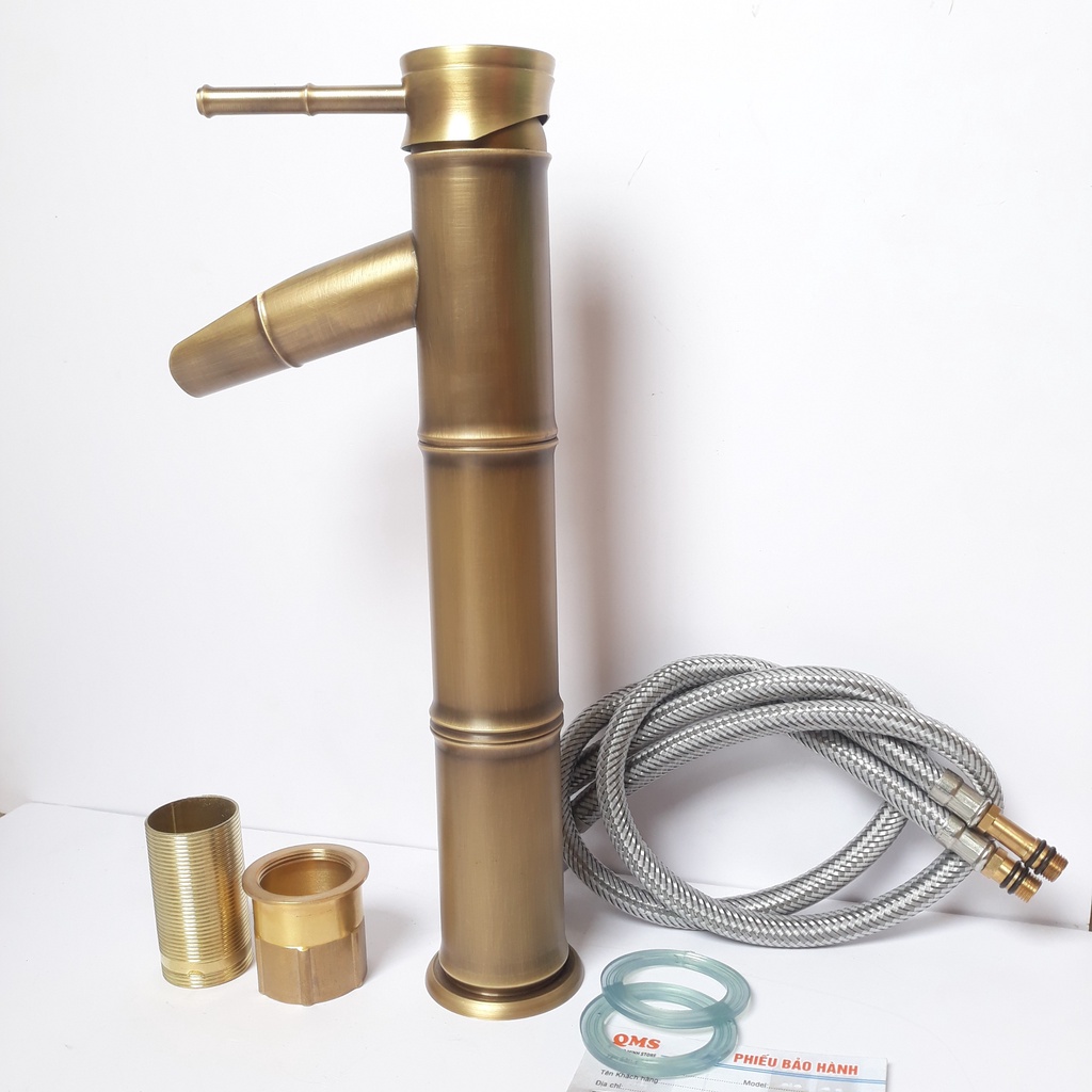 Vòi Lavabo Đồng Nóng Lạnh Cao Cấp. Kiểu Dáng Thân Trúc Cao 30cm - Loại Vòi Cho Chậu Đặt Bàn