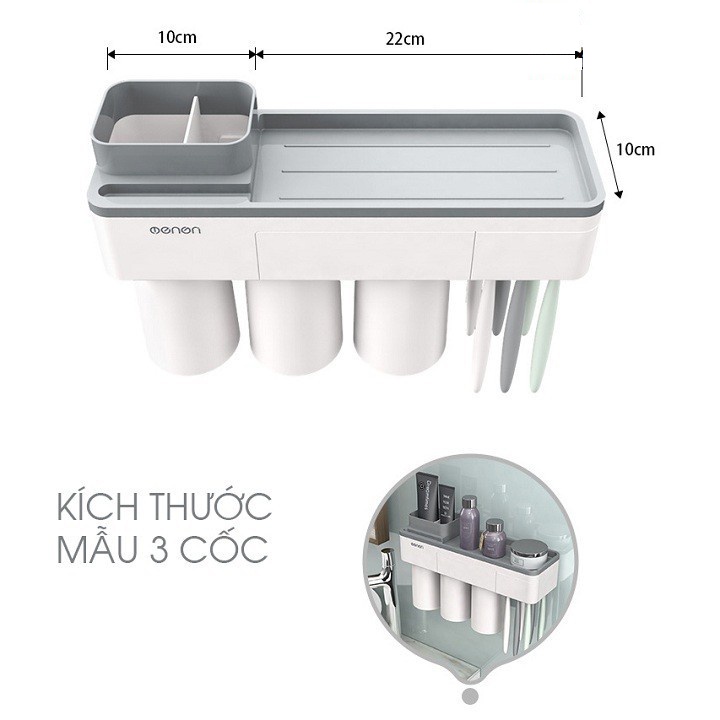 Giá treo bàn chải đánh răng oenon Kèm hộp nhả kem đánh răng tự động lắp đặt dán tường gạch men