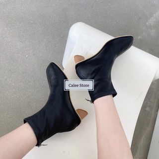 Boots da mềm mũi vuông cao cấp màu TRẮNG KEM - ĐEN ảnh thật