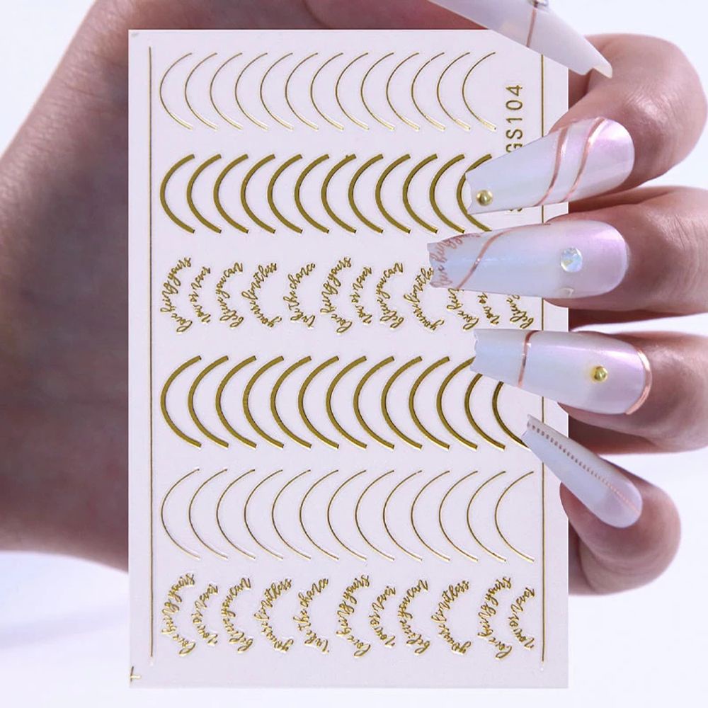 [Hàng mới về] Miếng dán trang trí móng tay 3D họa tiết đường kẻ kim loại độc đáo
