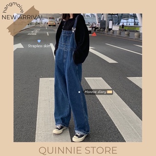 Quần Jeans Yếm Jeans ống rộng Hàn Quốc Basic