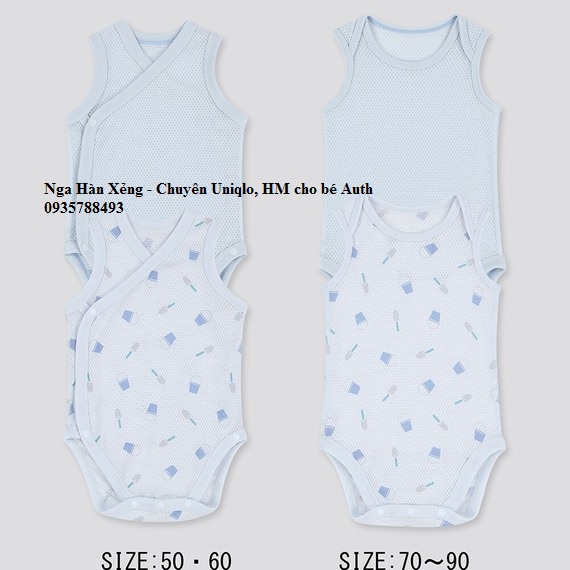 Set 2 body sát nách Uniqlo chất cotton lưới thông hơi cho bé