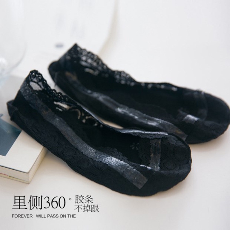 WAFNHA D319 Vớ Cổ Thuyền Chống Trượt Bằng Silicone Phối Ren Mỏng Dành Cho Nữ