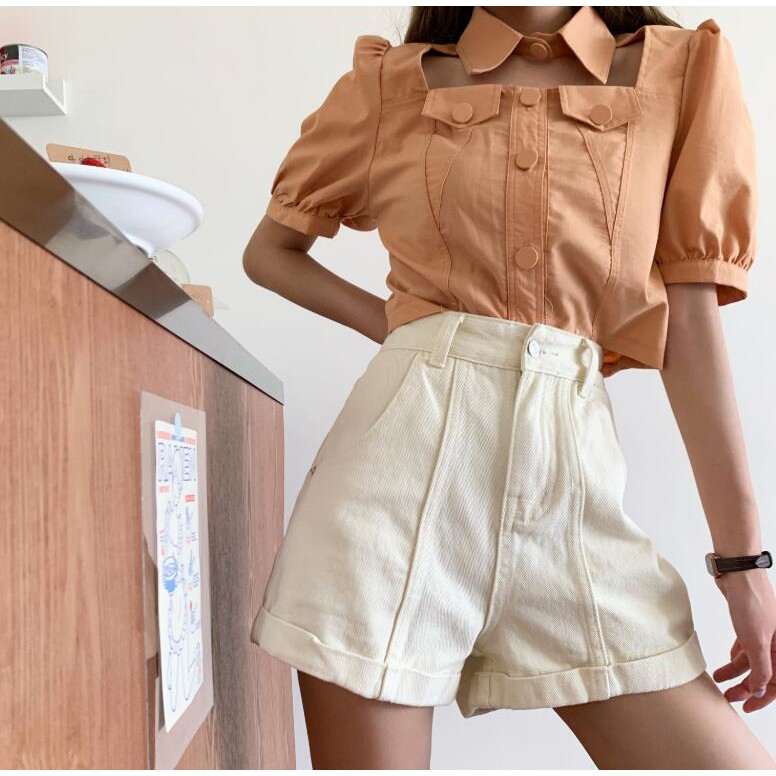 Quần Short Denim Lưng Cao Ống Rộng Màu Sắc Ngọt Ngào Kiểu Dáng Đơn Giản Trẻ Trung | BigBuy360 - bigbuy360.vn