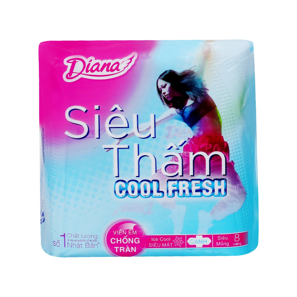 Băng Vệ Sinh Diana siêu thấm COOL FRESH có cánh, không cánh 8 miếng