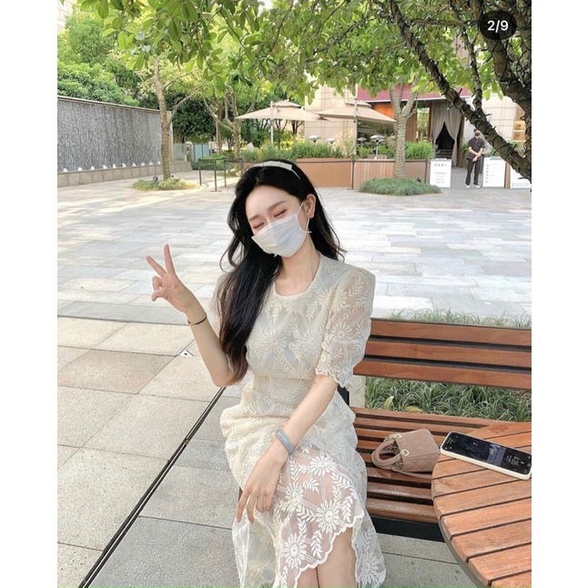 ĐẦM MIDI REN NUDE