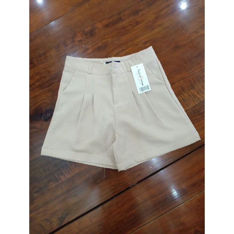 [AN MỘC] Quần Short lưng cao ống rộng xếp ly gập gấu cho nữ