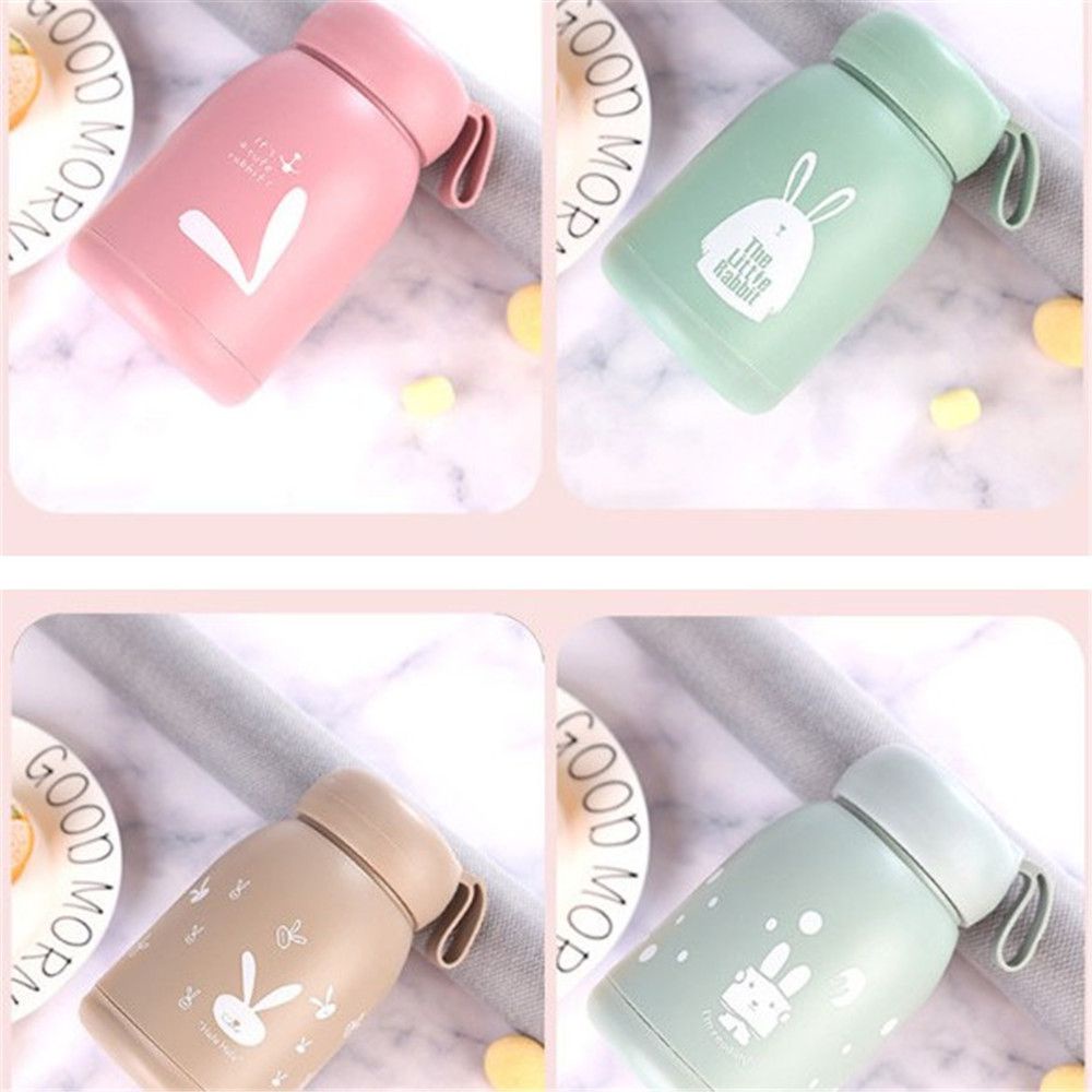 Bình nước thủy tinh giữ nhiệt họa tiết thỏ hoạt hình tùy chọn màu sắc dễ thương cho t