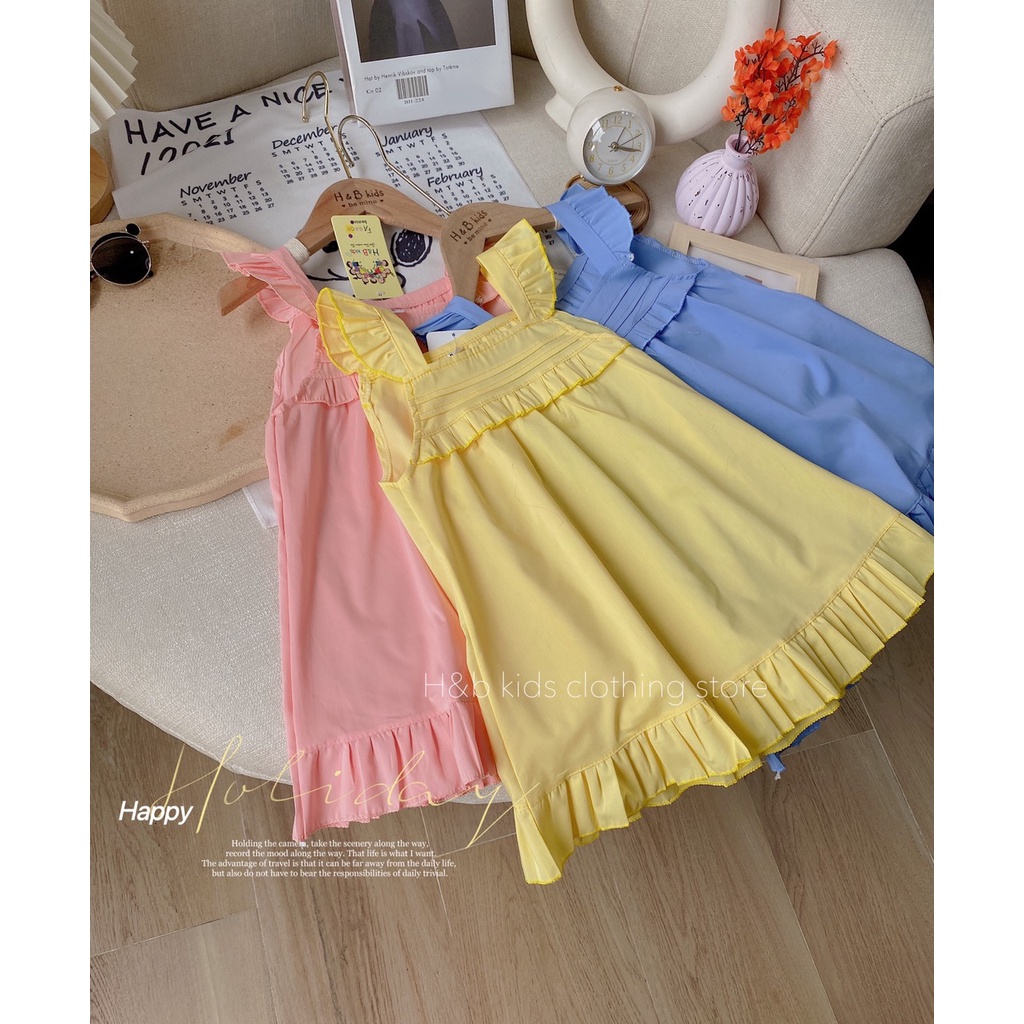 Váy bé gái cotton thô nến 8-20 kg hai dây xòe xinh xắn, đầm cho bé mặc hè trẻ em size đại 1 2 3 4 5 6 tuổi Đ014