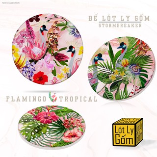 Đế Lót Ly Tròn, Miếng Lót Cốc Thấm Hút Nước Bằng Gốm Cao Cấp Phiên Bản TROPICAL FLAMINGO - CTLT014 STORMBREAKER