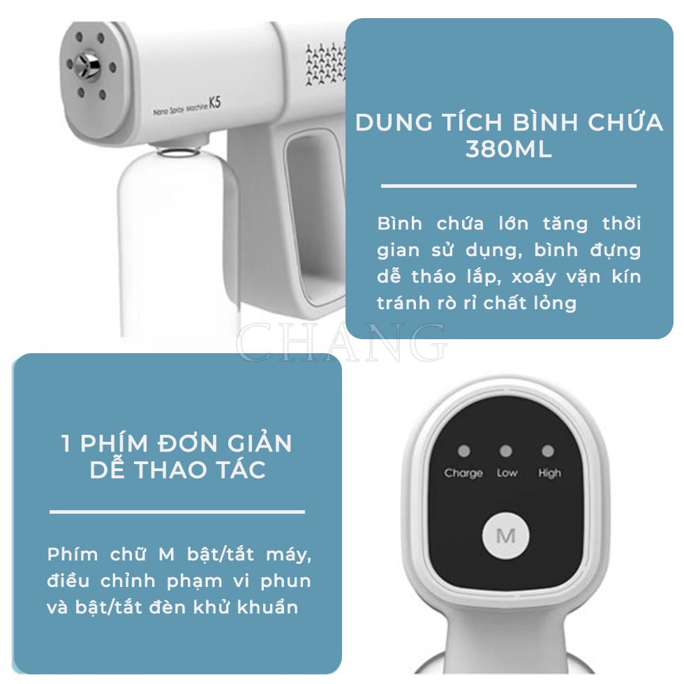 Máy Phun Xịt Khử khuẩn Sát Trùng Nano Cầm Tay K5 phun xa 1.5m Loại Mới